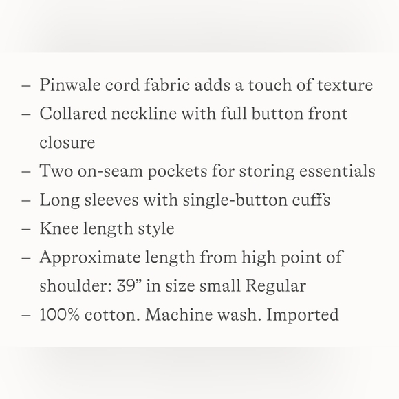 Lands End Women's Pinwale Cord Button Front Dress XL IVORY - Picture 7 of 7